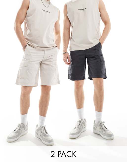 Jack & Jones - Lot de 2 shorts cargo - Gris clair et gris foncé 