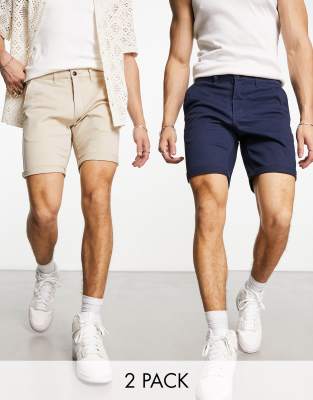 Jack & Jones 2 pack chino shorts in navy and tan - ASOS Price Checker