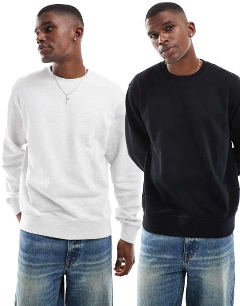 Jack & Jones - Lot de 2 sweats ultra oversize ras de cou - Noir et blanc chiné - view 1