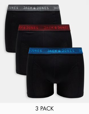 Jack & Jones - Lot de 3 boxers à taille colorée - Noir