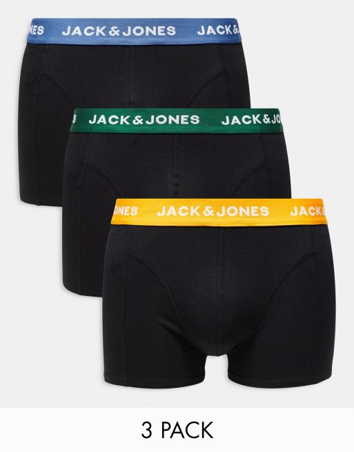 Jack & Jones - Lot de 3 boxers à taille colorée - Noir