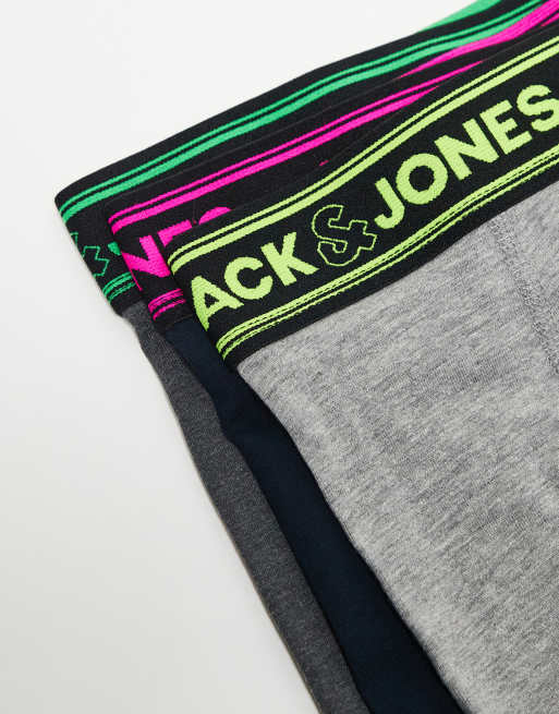 Jack & Jones - Lot de 3 boxers à taille fluo - Noir/gris , 3 de 3