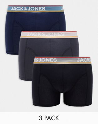 Jack & Jones 3 pack trunks in black & grey - ASOS Price Checker
