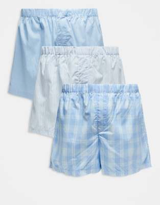 Jack & Jones - Lot de 3 caleçons en coton à carreaux - Bleu