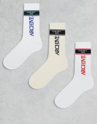 Jack & Jones - Lot de 3 paires de chaussettes à détails contrastants - Blanc
