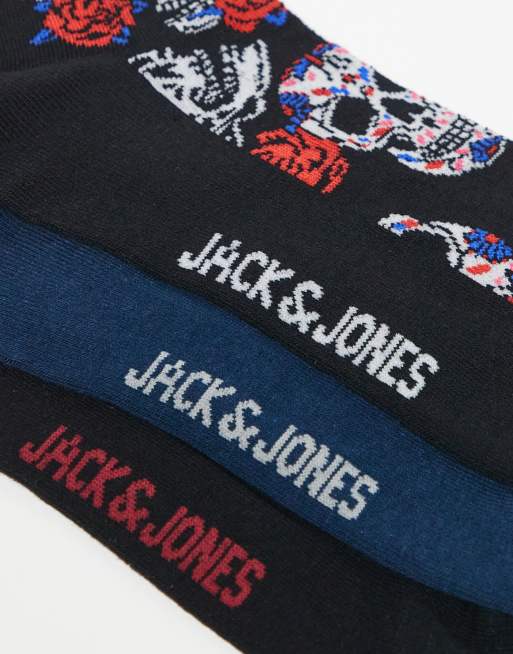 Jack & Jones - Lot de 3 paires de chaussettes à imprimé tête de mort, 2 de 3