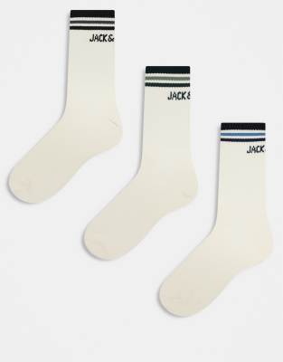 Jack & Jones - Lot de 3 paires de chaussettes de tennis à rayures - Blanc