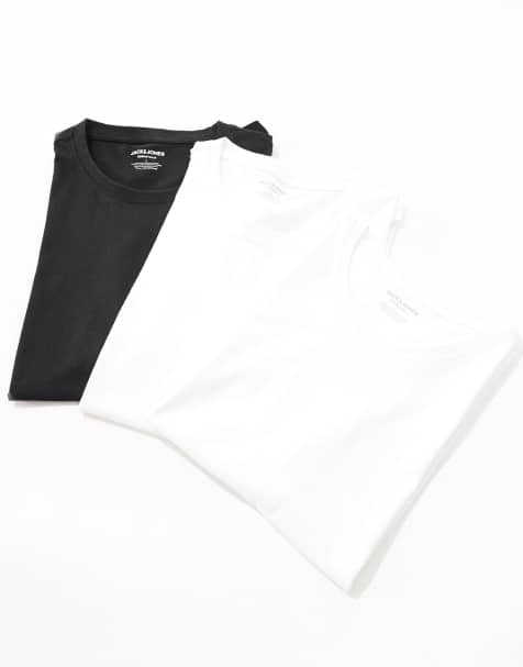 Jack & Jones - Lot de 3 t-shirts longs à ourlet arrondi - Blanc et noir - view 1