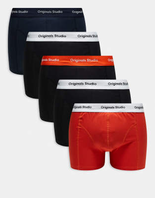 Jack & Jones - Lot de 5 boxers à logo Originals - Bleu marine et orange