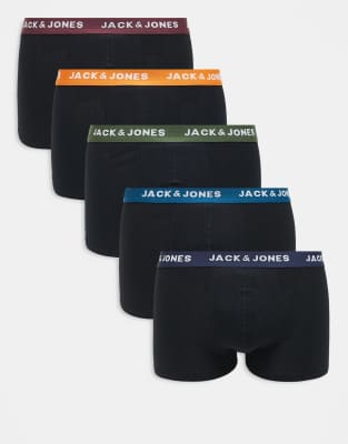 Jack & Jones - Lot de 5 boxers avec taille colorée-Noir