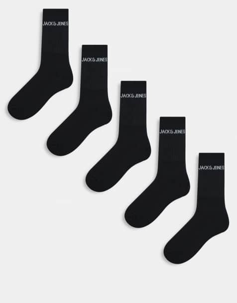 Jack & Jones - Lot de 5 paires de chaussettes côtelées à logo - Noir - view 1