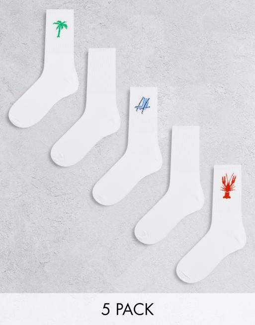 Jack & Jones - Lot de 5 paires de chaussettes de tennis à imprimé - Blanc