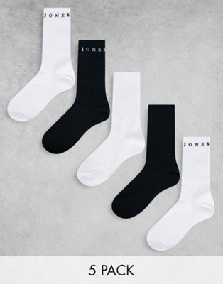 Jack & Jones - Lot de 5 paires de chaussettes de tennis - Blanc et noir