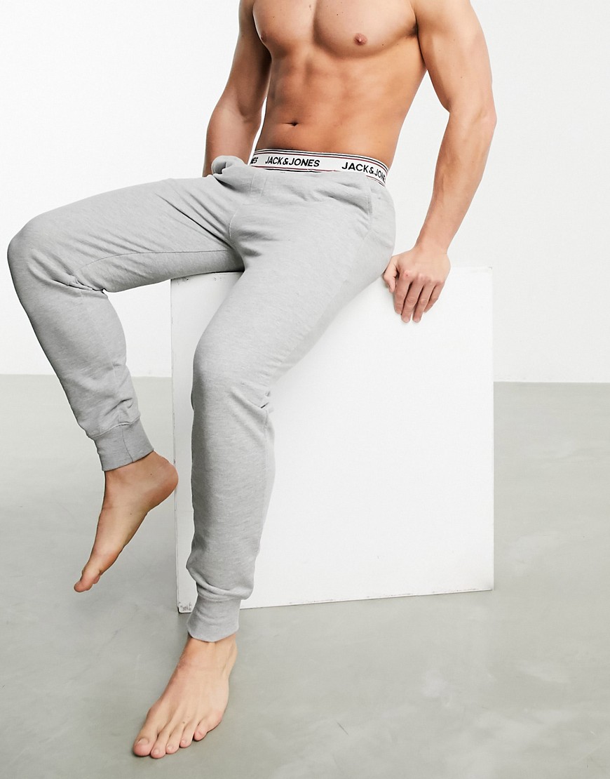 Jack & Jones lounge jersey pants with contrast waistband in gray-Grey