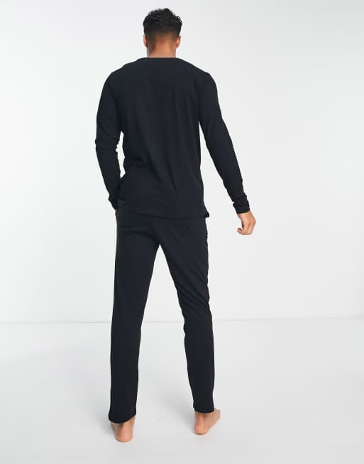 Jack Jones lounge pants and long sleeve T shirt set in black