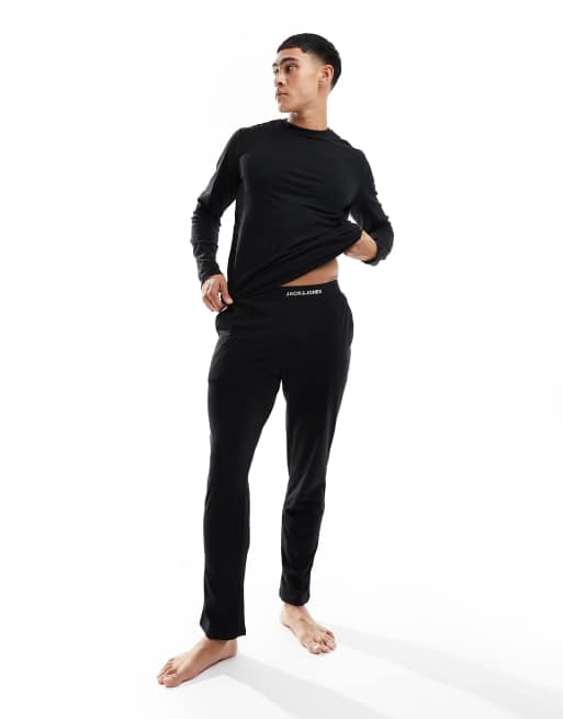 Jack & Jones lounge pants and long sleeve T-shirt set in black