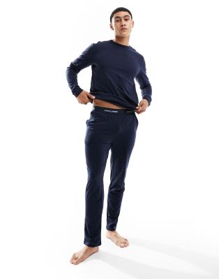 Jack & Jones Lounge Pants And Long Sleeve T-shirt Set In Navy