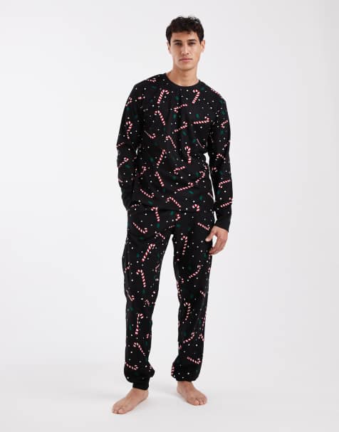 Jack & Jones – Lounge-Set in Schwarz mit Zuckerstangen-Muster - view 1