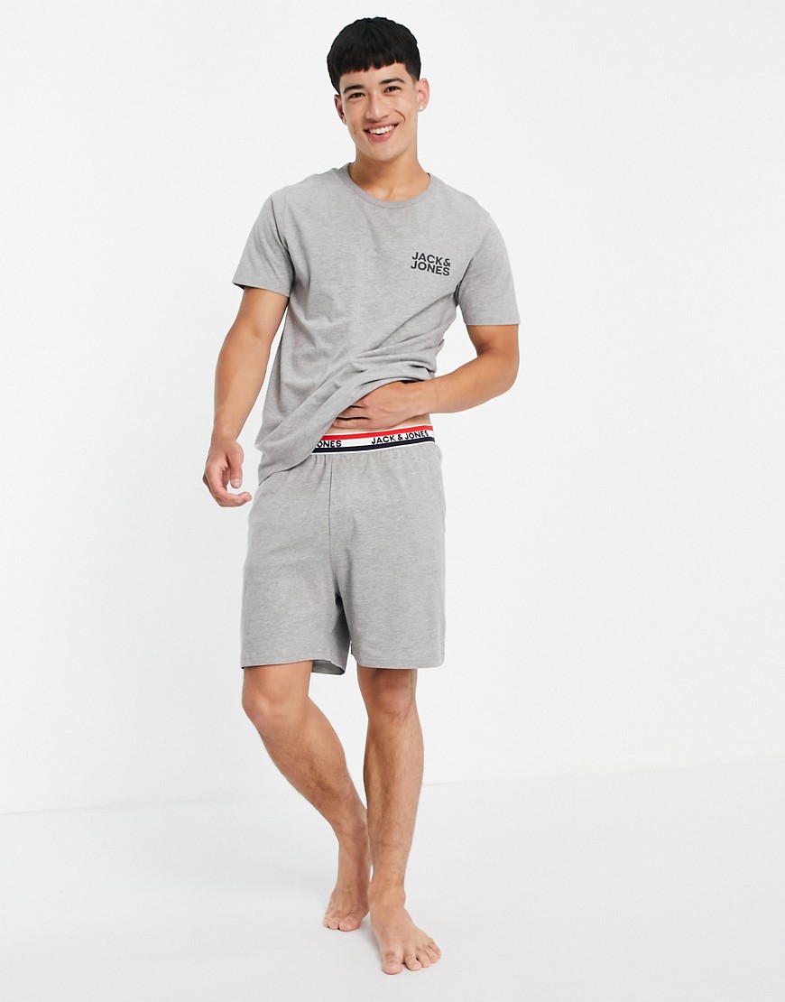 Jack & Jones lounge short and t-shirt set in gray-Grey