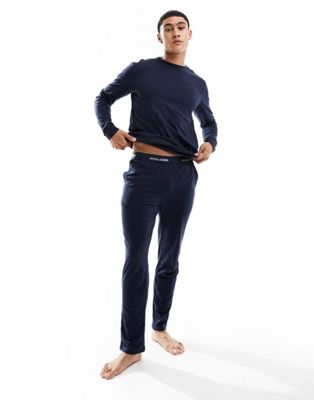 Jack & Jones lounge trouser and long sleeve t-shirt set in navy