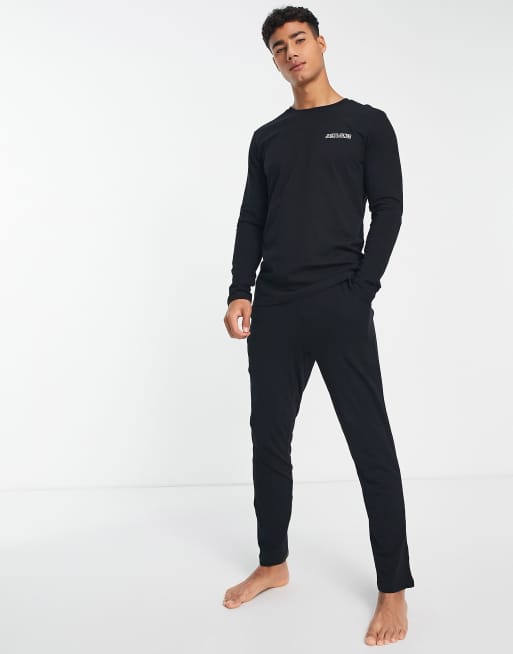 Jack & Jones lounge trouser and long sleeved t-shirt set in black
