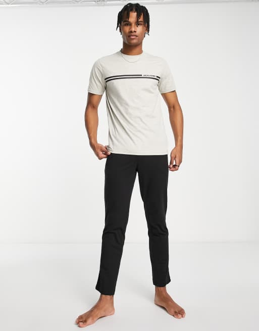 Jack & Jones - Loungekledingset van T-shirt en broek in grijs en zwart 