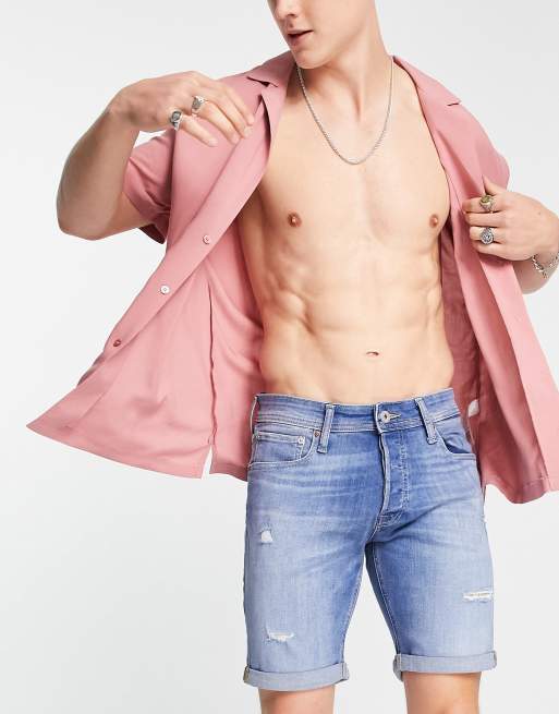 Jack & Jones - Lyseblå denimshorts med flænger i slim fit, 3 af 4