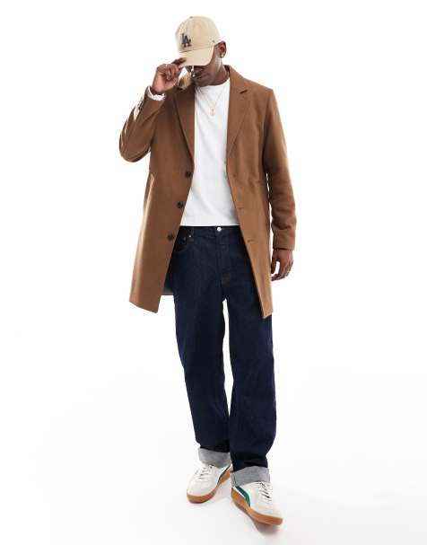 Jack & Jones - Lysebrun lang overfrakke i uldblanding - view 1