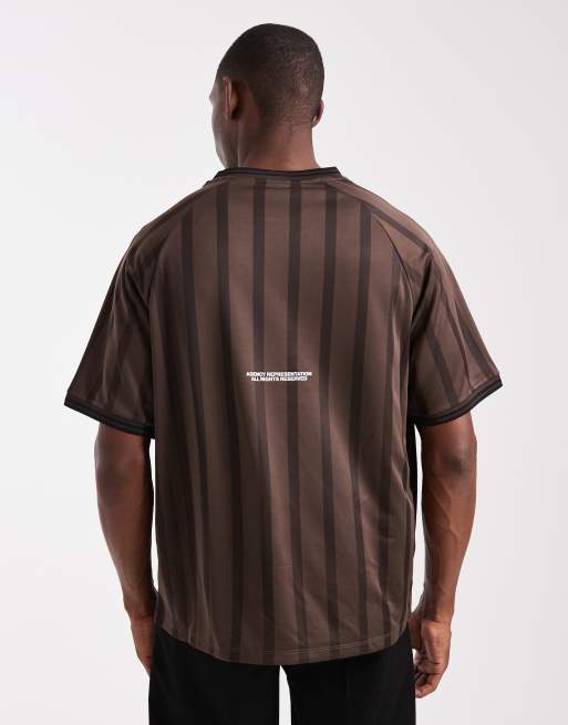 Jack & Jones - Maglia oversize da calcio marrone a righe, 3 di 5