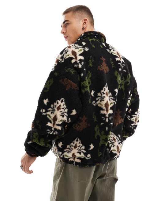 Jack & Jones - Maglione in pile borg pesante nero con zip corta e stampa    , 3 di 4