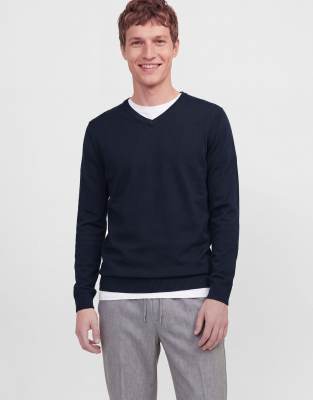 Jack & Jones Uomo Blu 100% Cotone Scollo A V Maglione Maglione - Immagine 4