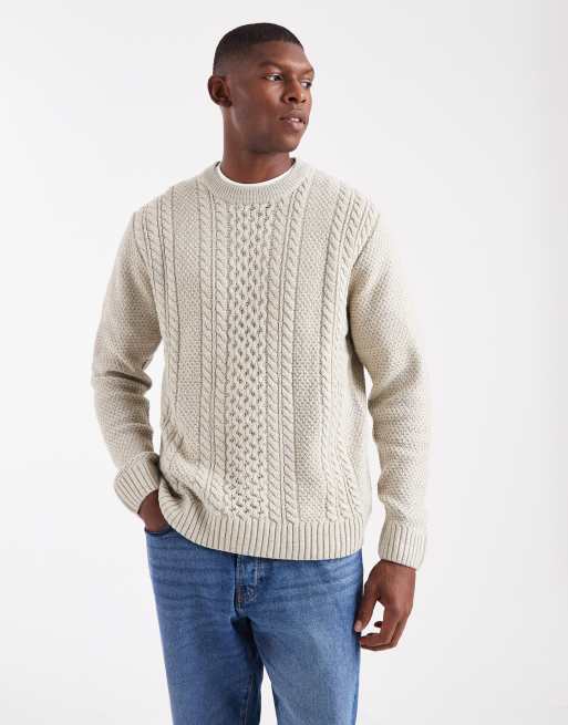 Jack & Jones - Maglione lavorato a trecce color crema