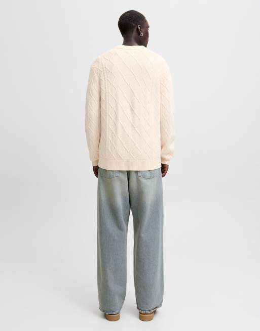 Jack & Jones - Maglione lavorato a trecce color crema, 3 di 7