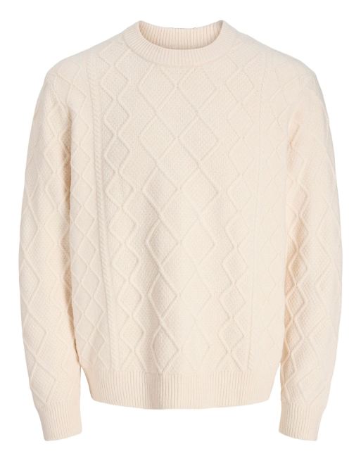 Jack & Jones - Maglione lavorato a trecce color crema, 7 di 7