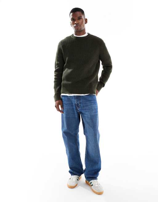 Jack & Jones - Maglione lavorato in piqué verde scuro, 2 di 5