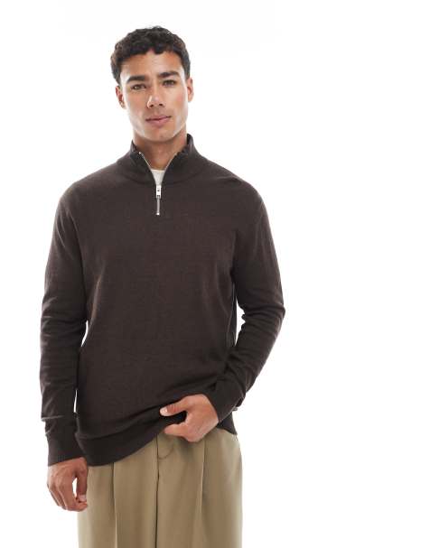 Jack & Jones - Maglione marrone con zip corta - view 1
