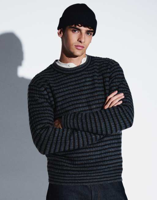 Jack & Jones maglione morbido e soffice girocollo a righe grigie, 5 di 5