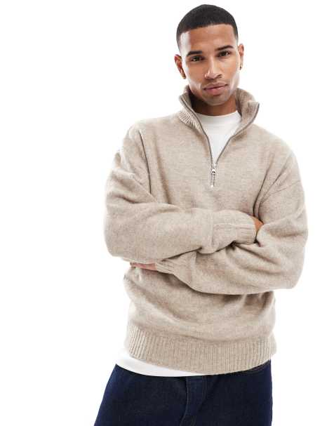 Jack & Jones - Maglione oversize beige soffice con zip corta - view 1