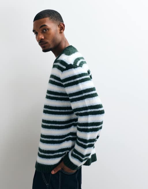Jack & Jones maglione oversize lavorato a maglia a righe verdi e bianche, 4 di 5