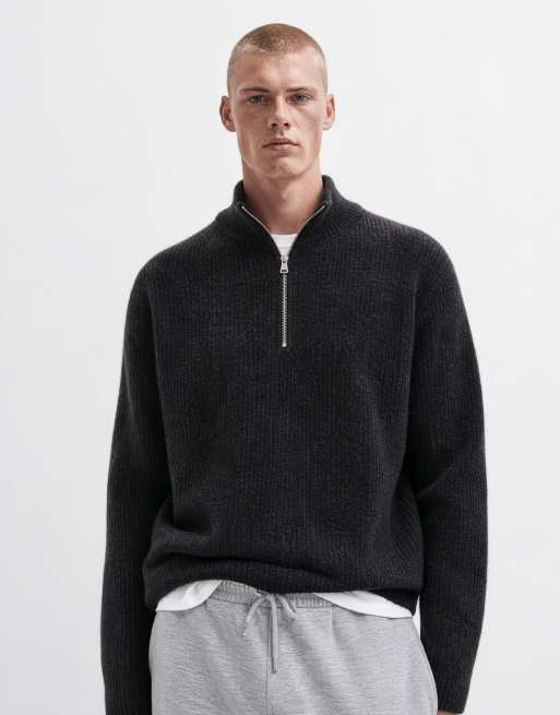 Jack & Jones maglione oversize morbido con mezza zip nero, 6 di 10