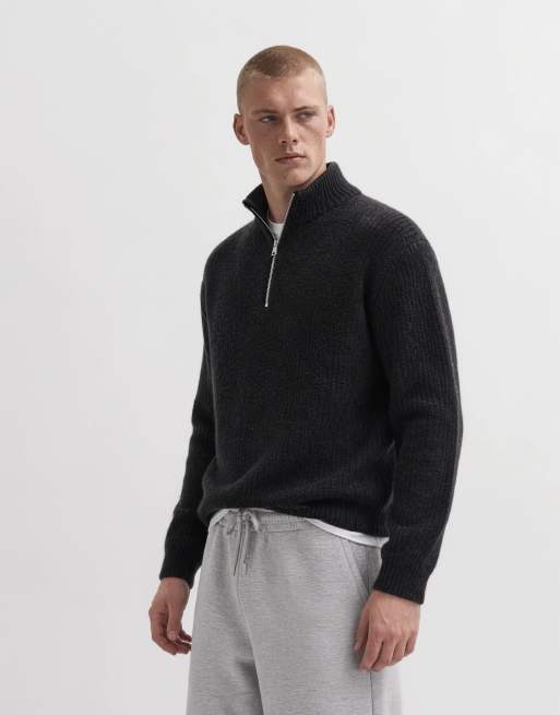 Jack & Jones maglione oversize morbido con mezza zip nero, 7 di 10