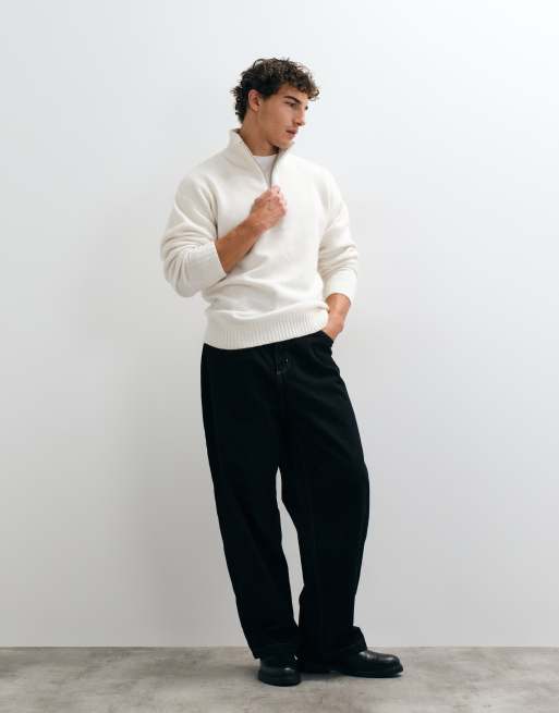 Jack & Jones maglione oversize morbido con zip a un quarto in bianco sporco, 3 di 5