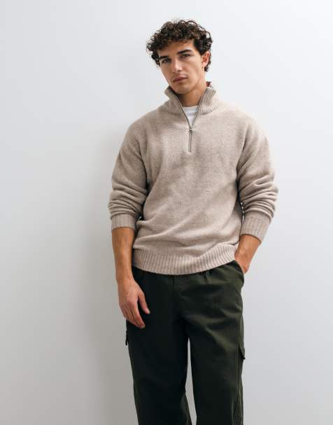 Jack & Jones maglione oversize morbido con zip corta beige - view 1