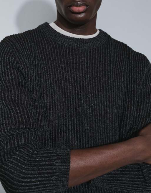 Jack & Jones - Maglione oversize nero a coste spesse, 3 di 7