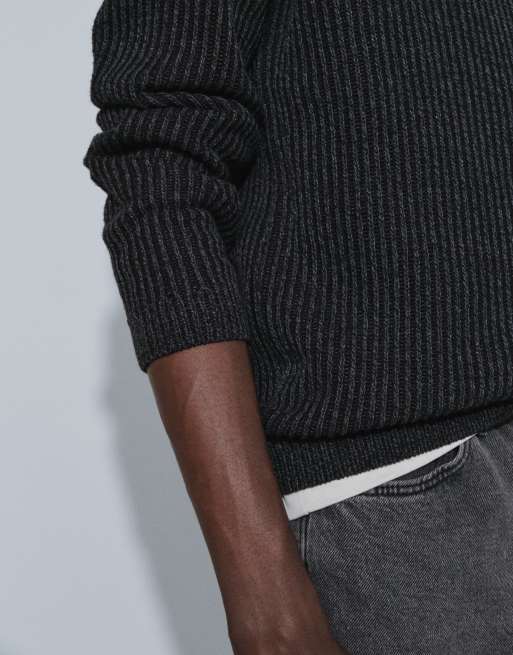 Jack & Jones - Maglione oversize nero a coste spesse, 4 di 7