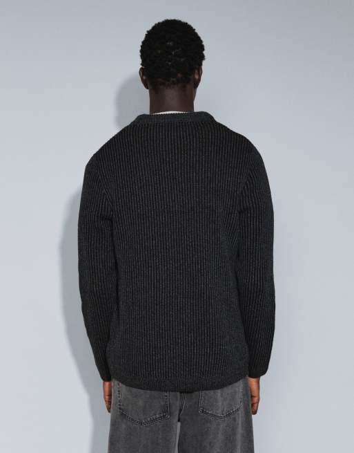 Jack & Jones - Maglione oversize nero a coste spesse, 5 di 7