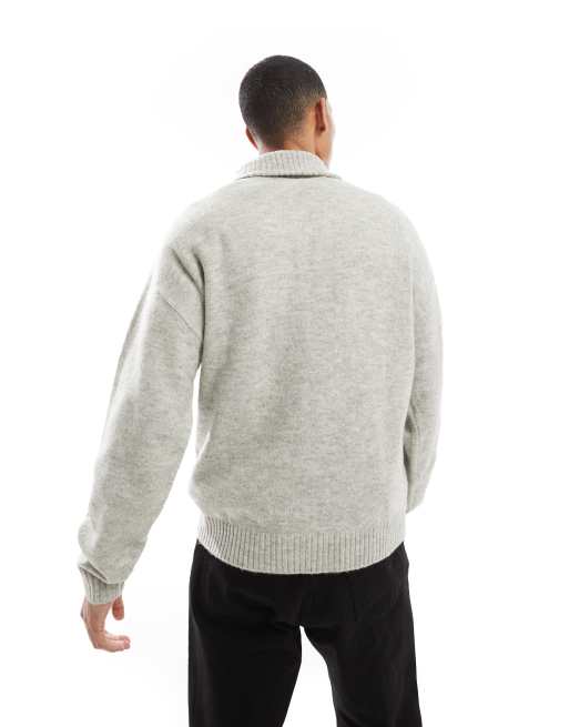 Jack & Jones - Maglione oversize nero soffice con zip corta, 4 di 4