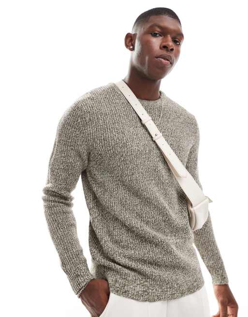 Jack & Jones - Maglione oversize pesante color moka in filato misto 