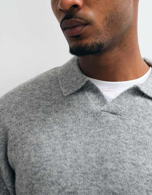 Jack & Jones maglione polo oversize morbido grigio chiaro, 4 di 10