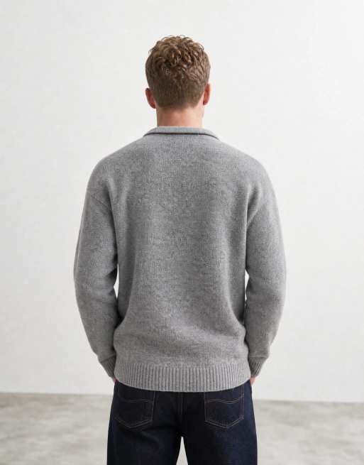 Jack & Jones maglione polo oversize morbido grigio chiaro, 8 di 10